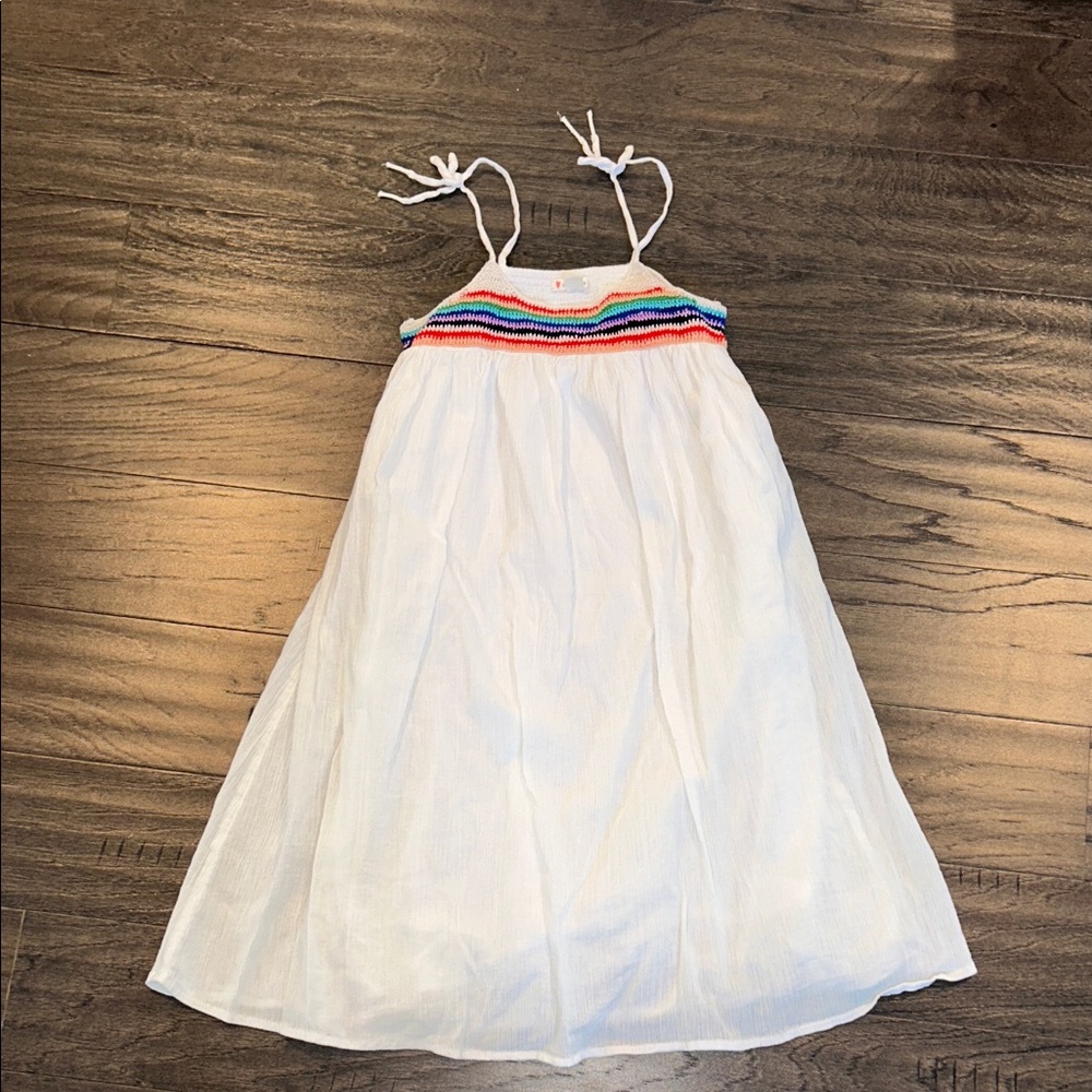 Crewcuts White Sundress with Rainbow Smocked Yoke, girls size 8
